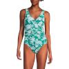 Lands’ End Women’s SlenderSuit Wrap One Piece Swimsuit(Emerald/White Romatic Floral)