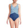 Lands’ End Women’s SlenderSuit Wrap One Piece Swimsuit(Navy/White Mosaic Mini Tile)