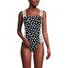 Lands’ End Women’s Square Neck High Leg One Piece Swimsuit(Black/Egret Mixed Tossed Dots)