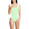 Lands’ End Women’s Square Neck High Leg One Piece Swimsuit(Icy Mint/White)