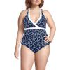 Lands’ End Women’s Texture V-Neck Halter Tankini Swimsuit Top(Navy/White Flowering Vine)