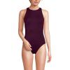 Lands’ End Women’s Tugless High Neck Portrait Back One Piece Swimsuit(Dark Wine)