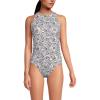 Lands’ End Women’s Tugless High Neck Portrait Back One Piece Swimsuit(White Multi Ditsy Floral)