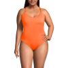 Lands’ End Women’s Tugless Quickdry V-Neck Multi-Way High Leg One Piece Swimsuit(Neon Tangerine)
