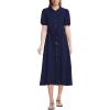 Lands’ End Women’s Twill Button Front Fluid Short Sleeve Dress(Deep Sea Navy)