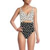 Lands’ End Women’s Wrap Monokini High Leg One Piece Swimsuit(Black/Egret Mixed Tossed Dots)