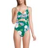 Lands’ End Women’s Wrap Monokini High Leg One Piece Swimsuit(Island Emerald Petunia Floral)