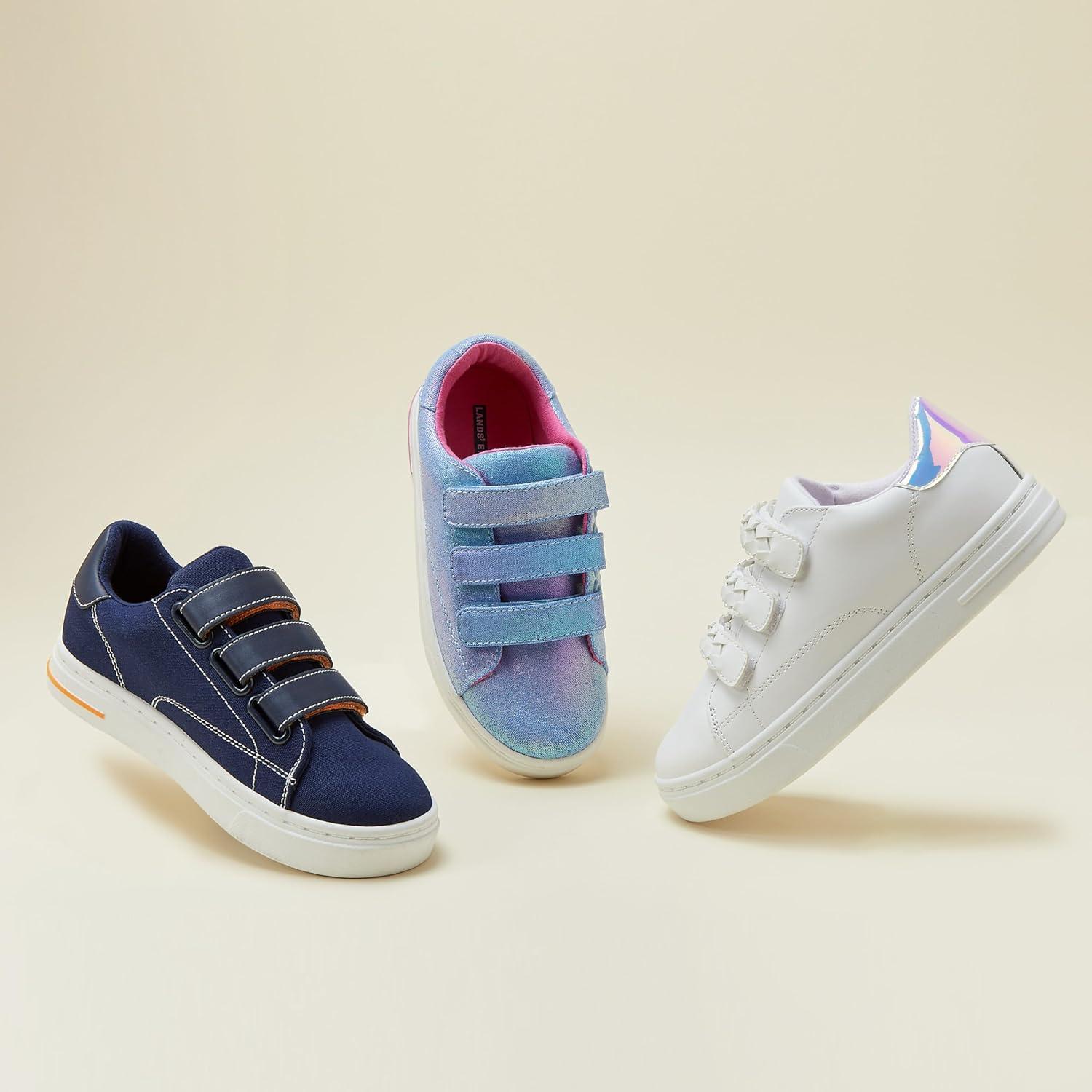 imageLands End Boys and Girls Sneakers No Tie Casual Tennis Shoes for Boys and Girls Size 510 Toddler Little and Big Kids 11 to 7 Blue or White with Hook and Loop StrapsIridescent