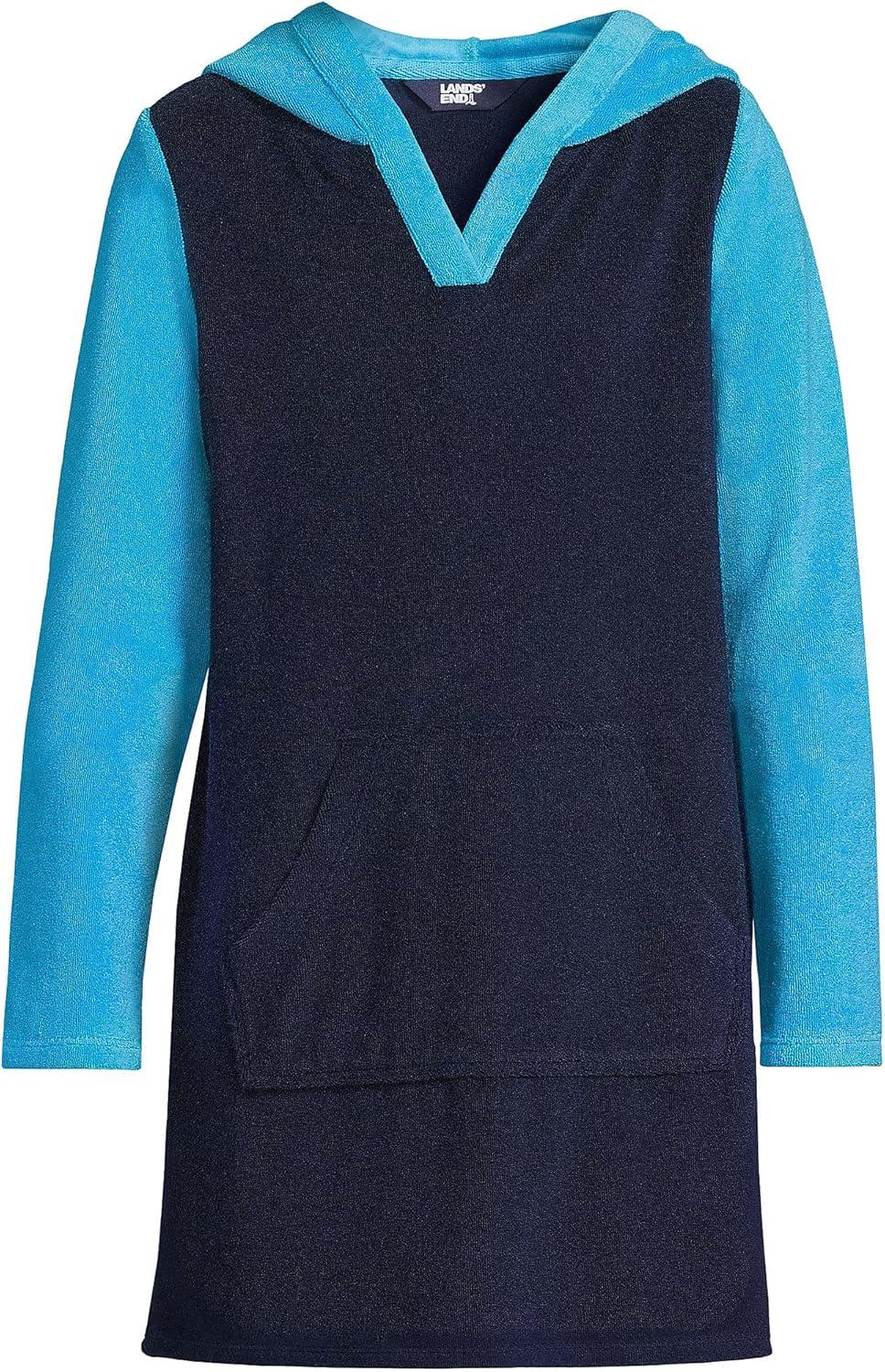 imageLands End G Terry Kangaroo Cover Up Deep Sea Navy Colorblock Kids Large