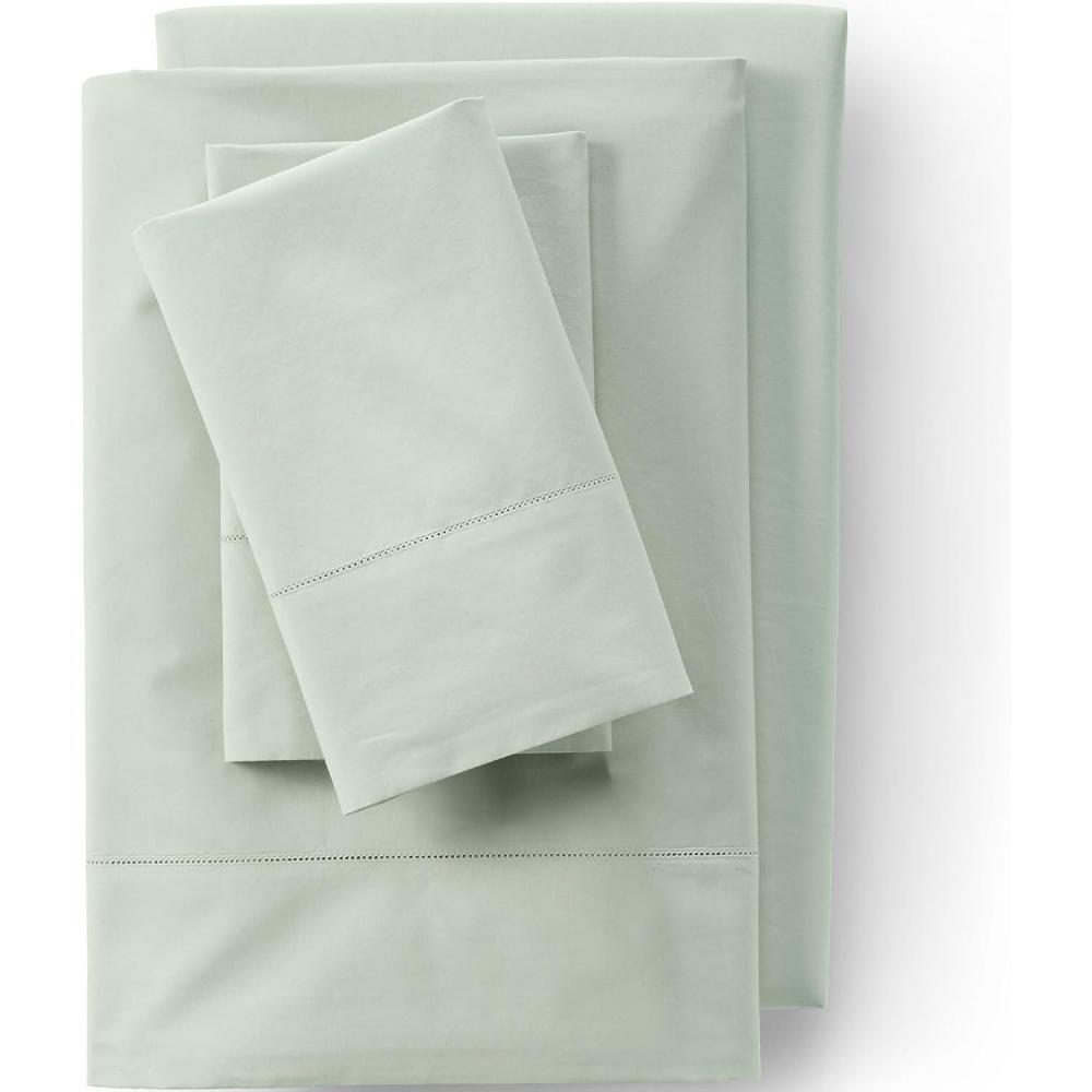 imageLands End 300 Percale Solid Sheet Set Ivory TwinSoft Sage