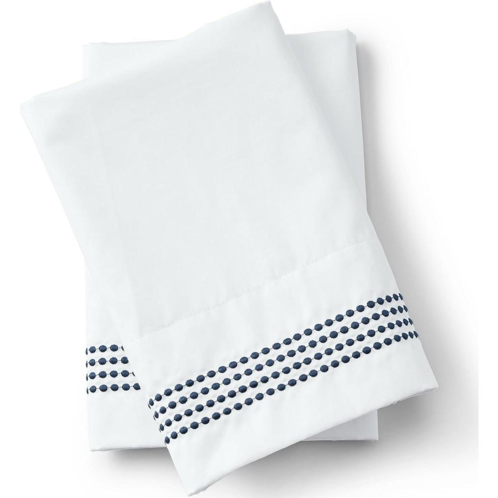 imageLands End 400 NI Embroidered Pillowcases Deep Sea Navy Dots StandardDeep Sea Navy Dots