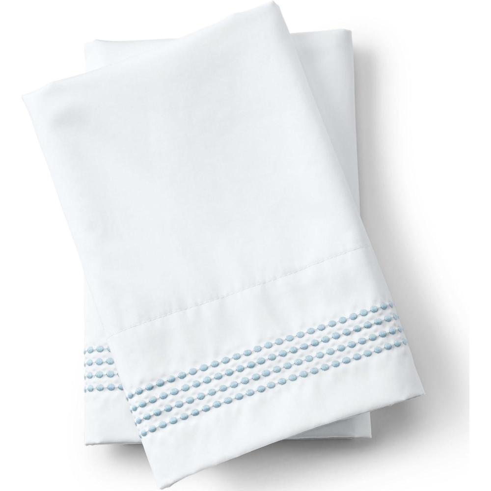 imageLands End 400 NI Embroidered Pillowcases Deep Sea Navy Dots StandardDusty Blue Dots