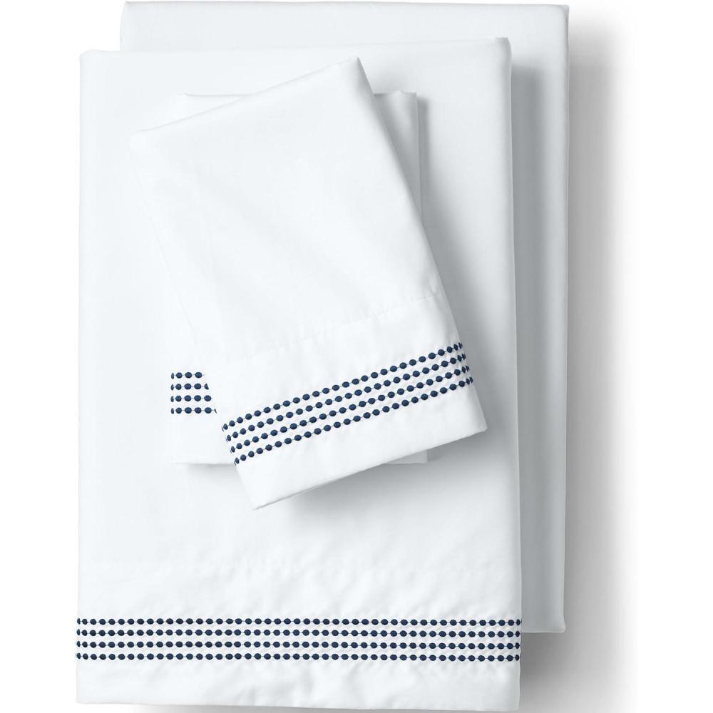 imageLands End 400 NI Embroidered Sheet Set Warm Graphite Dots TwinDeep Sea Navy Dots