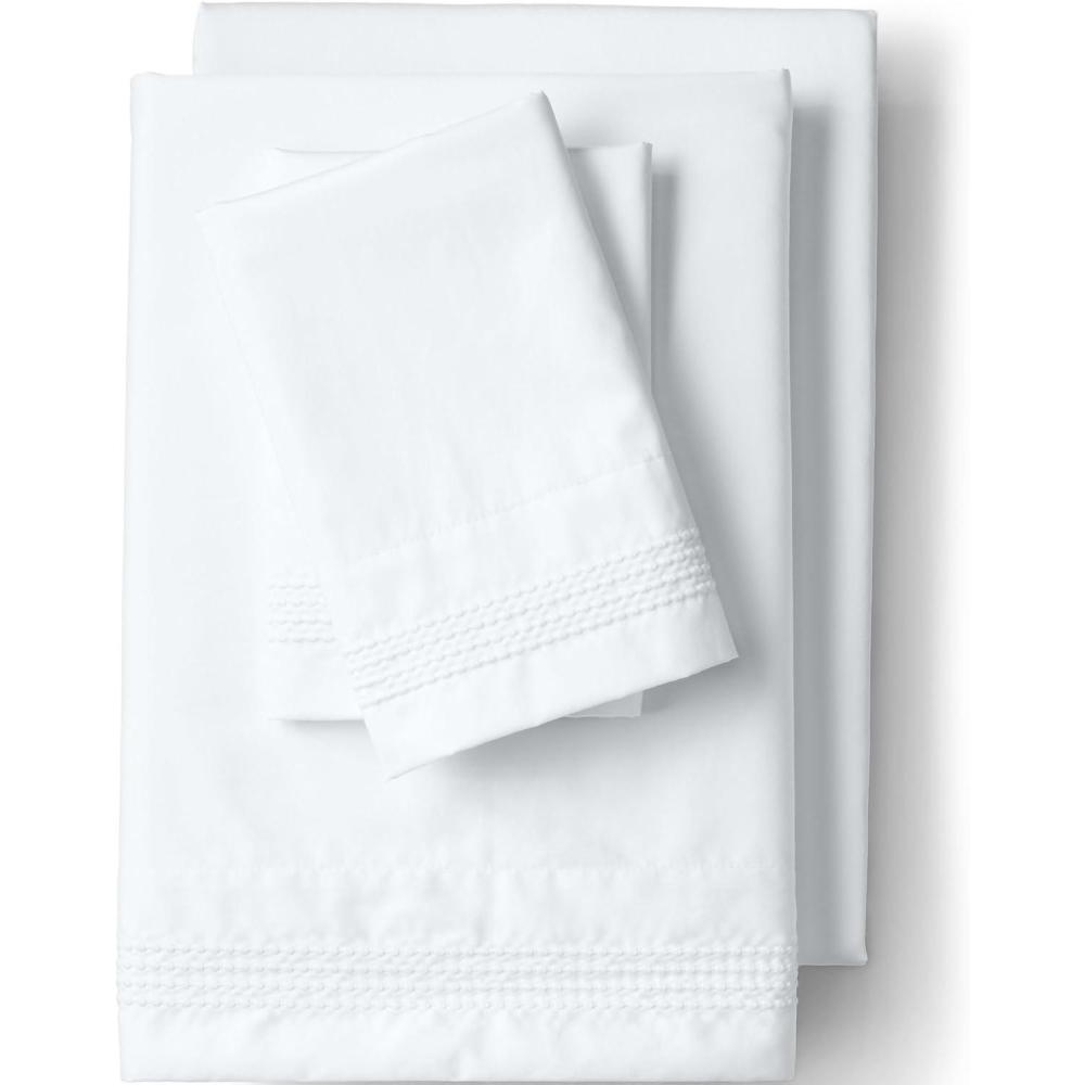 imageLands End 400 NI Embroidered Sheet Set Warm Graphite Dots TwinWhite Dots