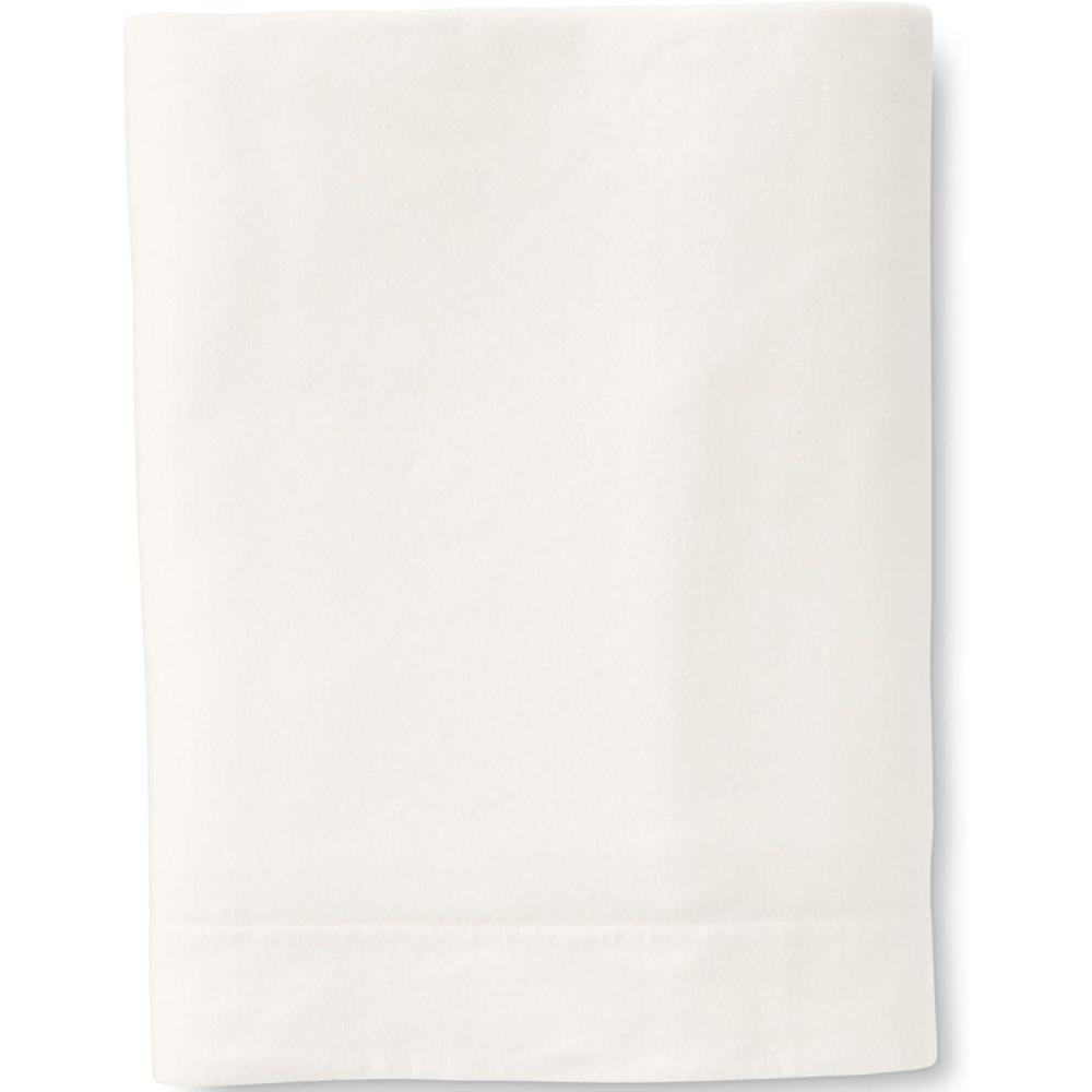 imageLands End 5oz Flannel Solid Flat Sheet Fresh Evergreen QueenIvory