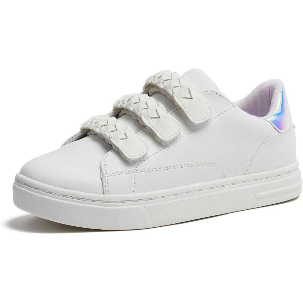 imageLands End Boys and Girls Sneakers No Tie Casual Tennis Shoes for Boys and Girls Size 510 Toddler Little and Big Kids 11 to 7 Blue or White with Hook and Loop StrapsBright White