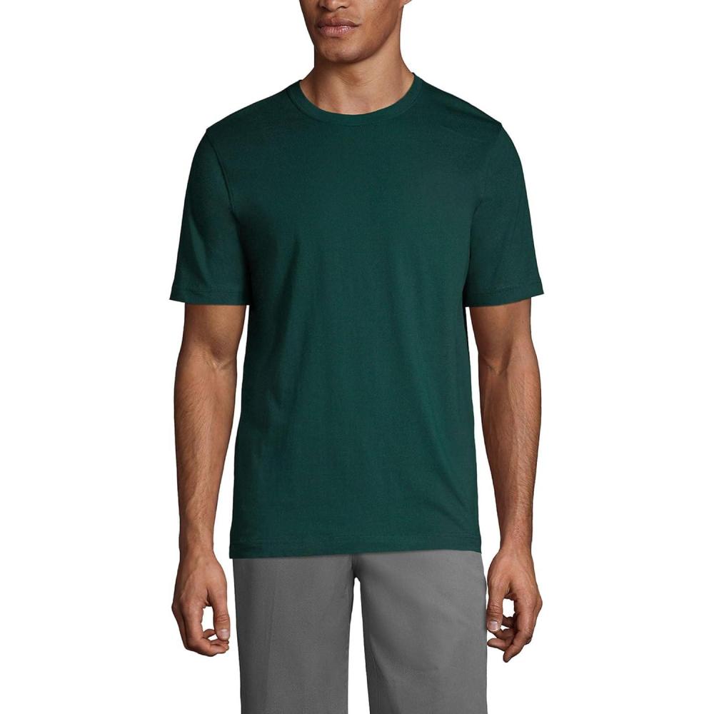 imageLands End Essentials Mens ShortSleeve Soft Cotton TShirt Relaxed Easy FitEvergreen