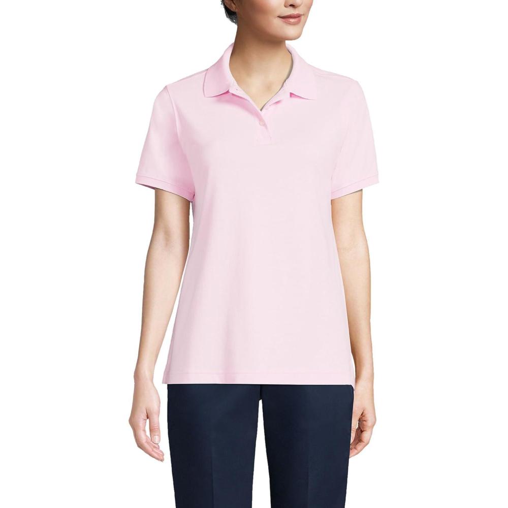 imageLands End Essentials Womens Short Sleeve All Day Comfort Polo Shirt 100 Cotton Wont Shrink Pill FadeIce Pink