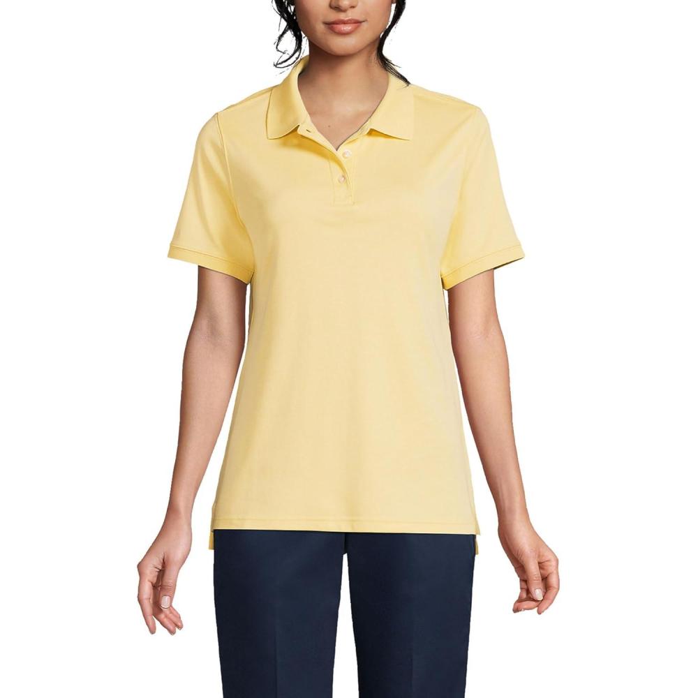imageLands End Essentials Womens Short Sleeve All Day Comfort Polo Shirt 100 Cotton Wont Shrink Pill FadeMaize
