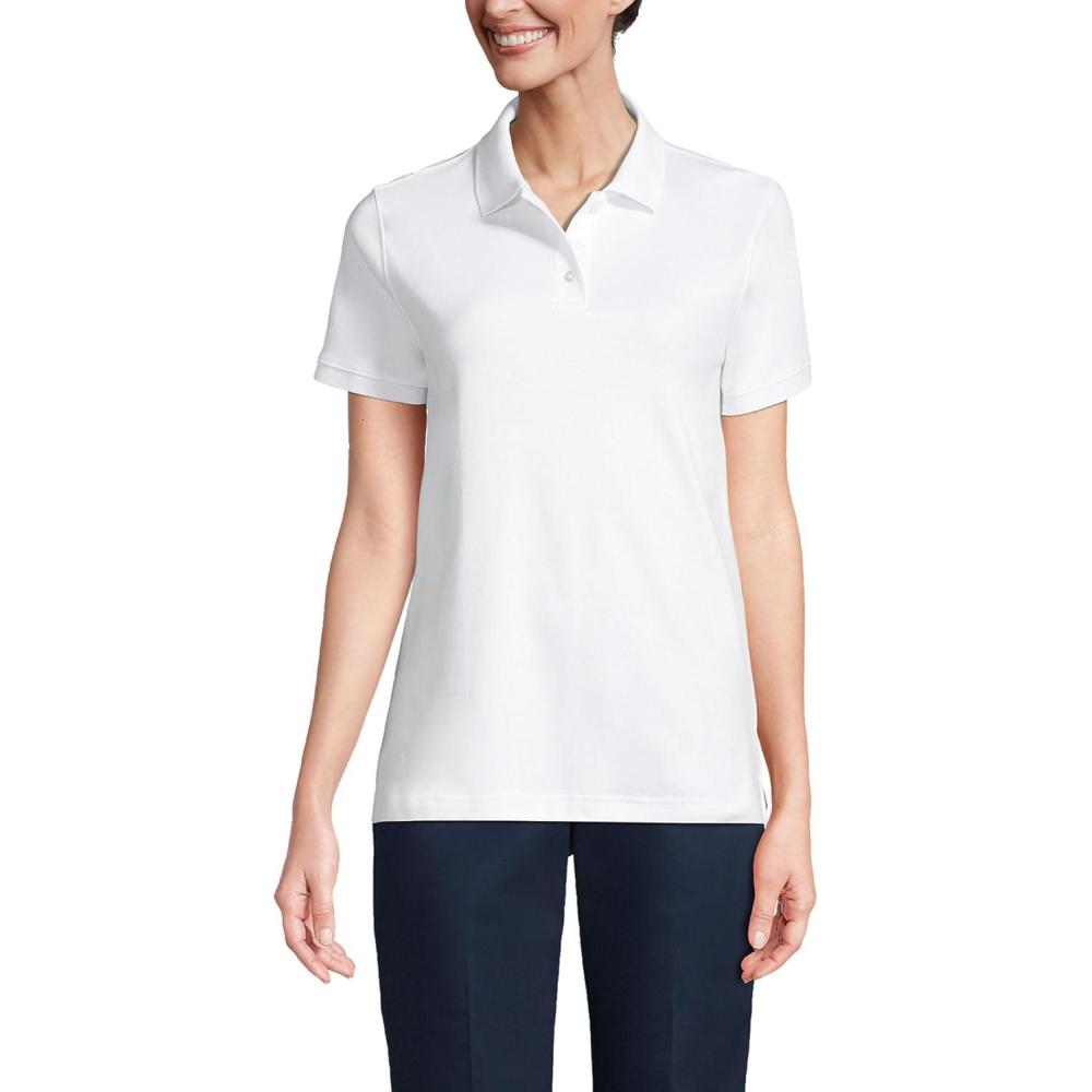 imageLands End Essentials Womens Short Sleeve All Day Comfort Polo Shirt 100 Cotton Wont Shrink Pill FadeWhite