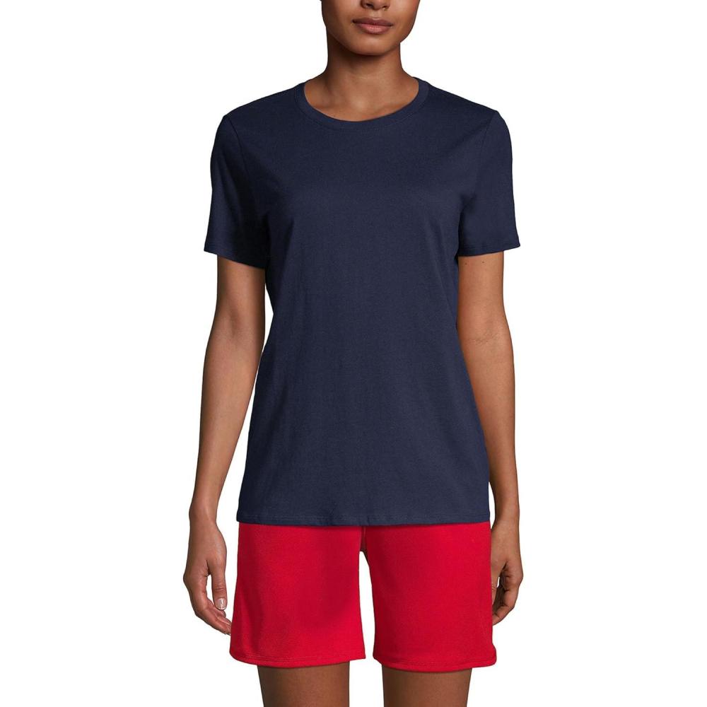 imageLands End Essentials Womens ShortSleeve Soft Cotton TShirt Tailored Feminine FitClassic Navy