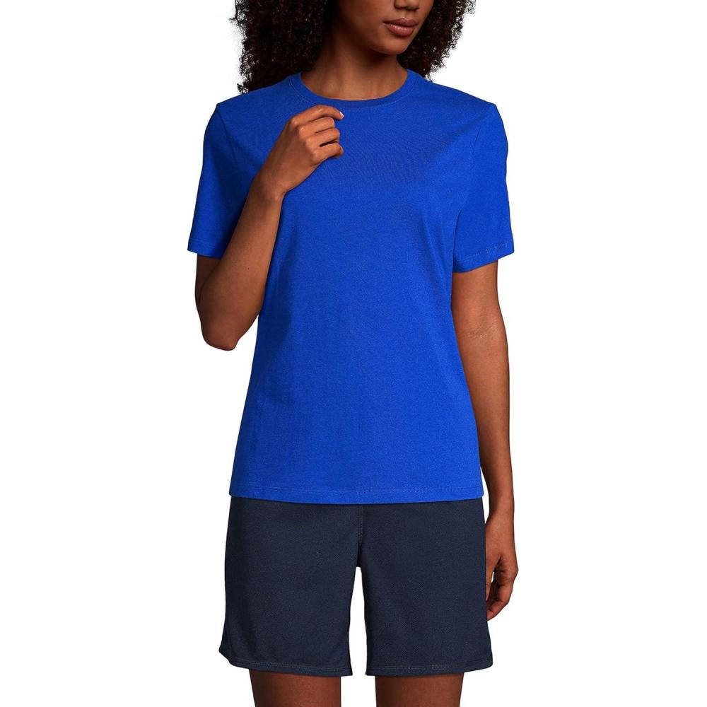 imageLands End Essentials Womens ShortSleeve Soft Cotton TShirt Tailored Feminine FitCobalt