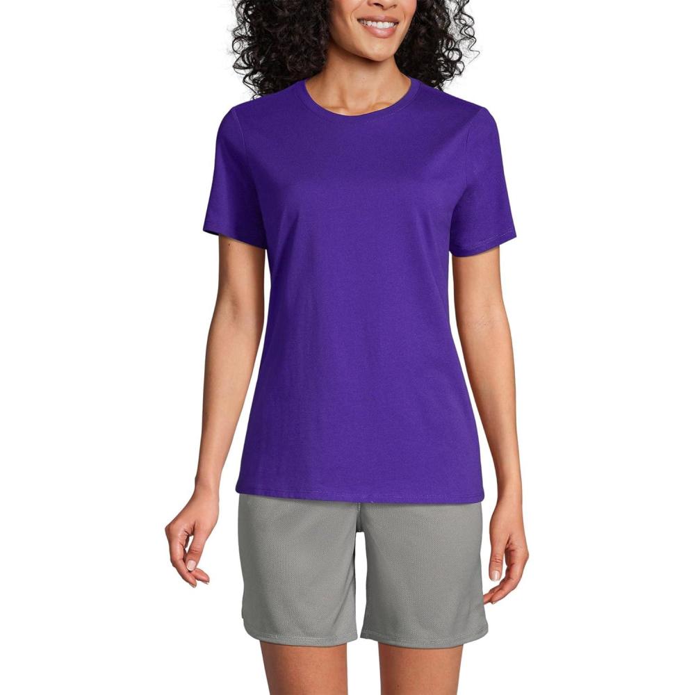imageLands End Essentials Womens ShortSleeve Soft Cotton TShirt Tailored Feminine FitDeep Purple