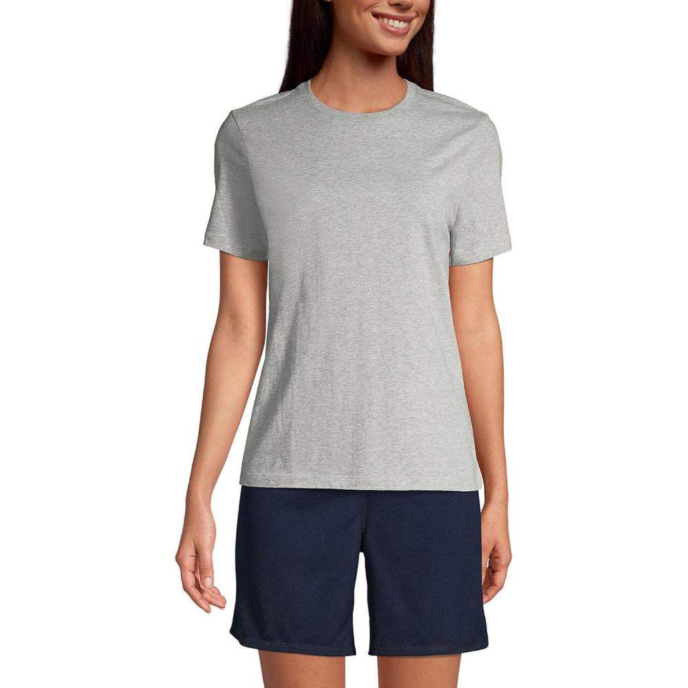 imageLands End Essentials Womens ShortSleeve Soft Cotton TShirt Tailored Feminine FitGray Heather