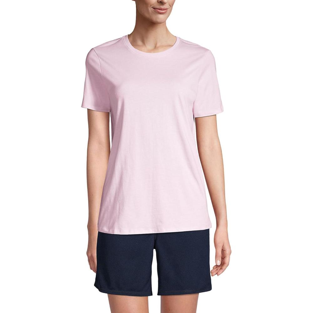 imageLands End Essentials Womens ShortSleeve Soft Cotton TShirt Tailored Feminine FitIce Pink