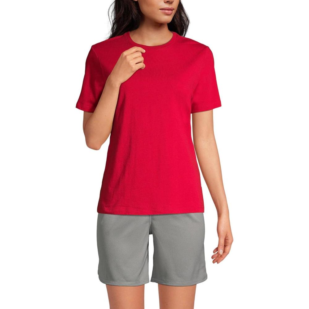 imageLands End Essentials Womens ShortSleeve Soft Cotton TShirt Tailored Feminine FitRed