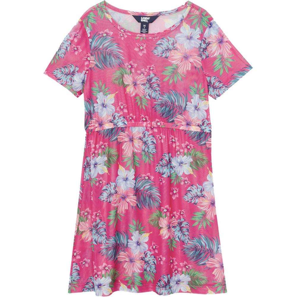 imageLands End Girls Short Sleeve Mesh Cover UpHot Pink Palm