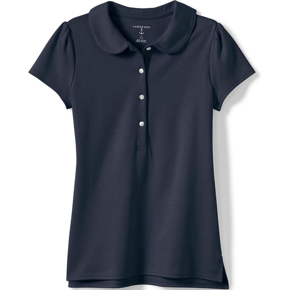 imageLands End Girls Short Sleeve Peter Pan Collar Polo ShirtClassic Navy