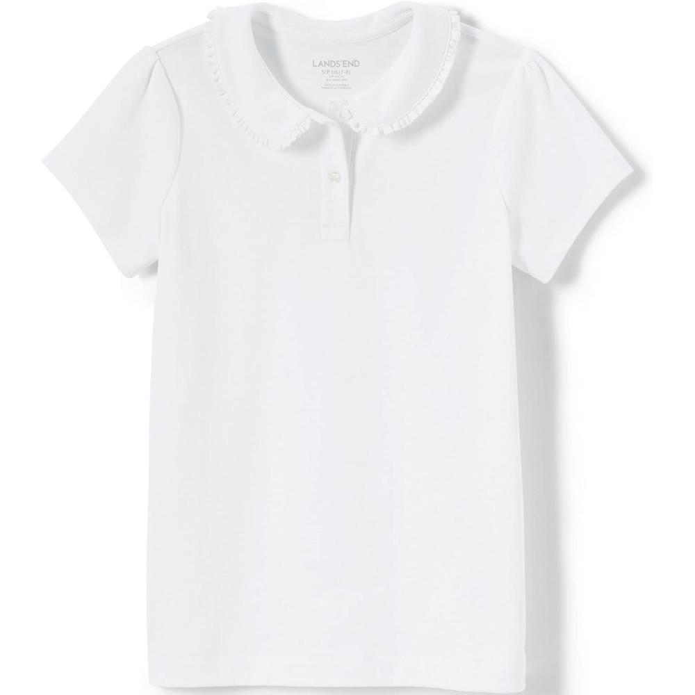 imageLands End Girls Short Sleeve Ruffled Peter Pan Collar Knit ShirtWhite