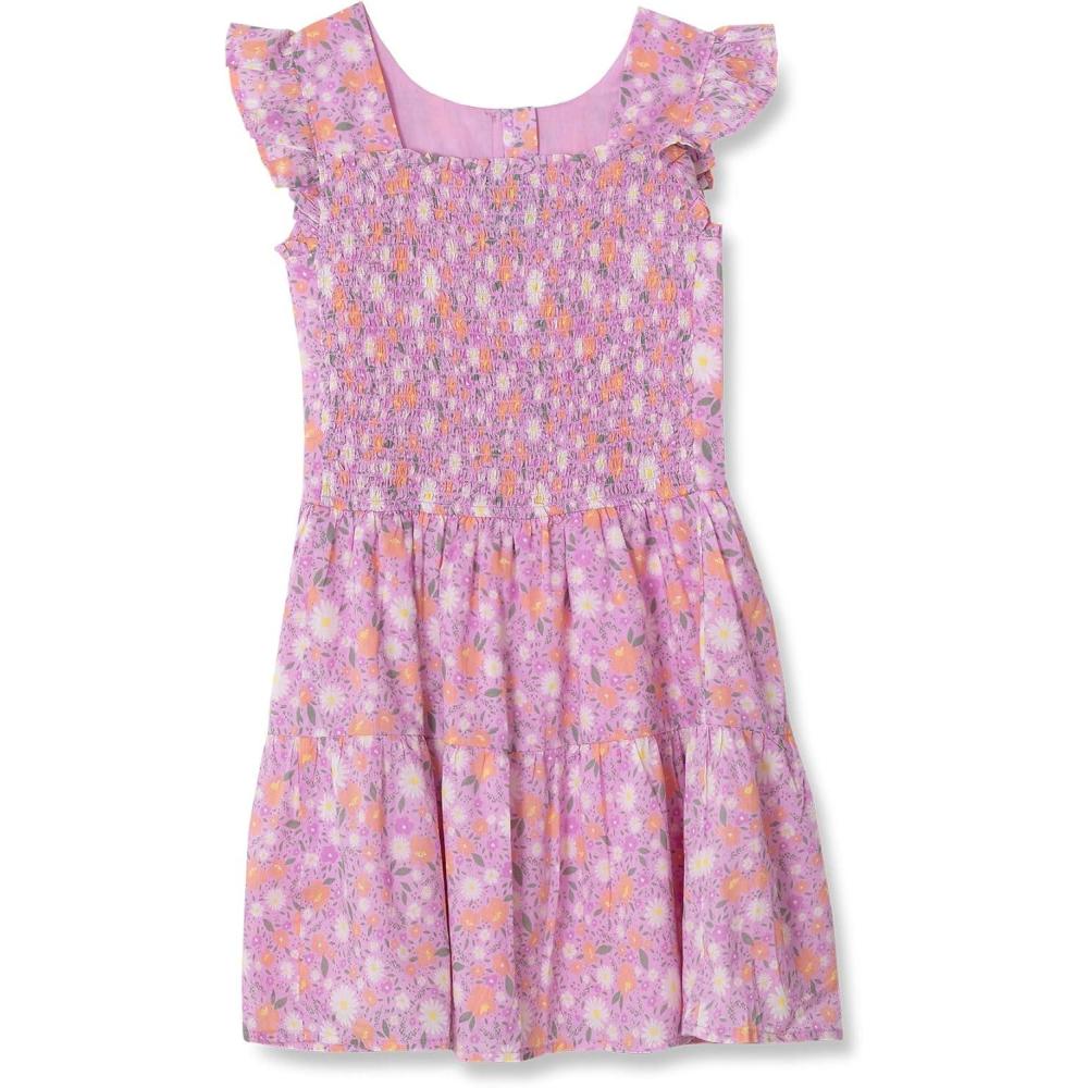 imageLands End Girls Smocked Flutter Sleeve Tank DressSunset Floral Print