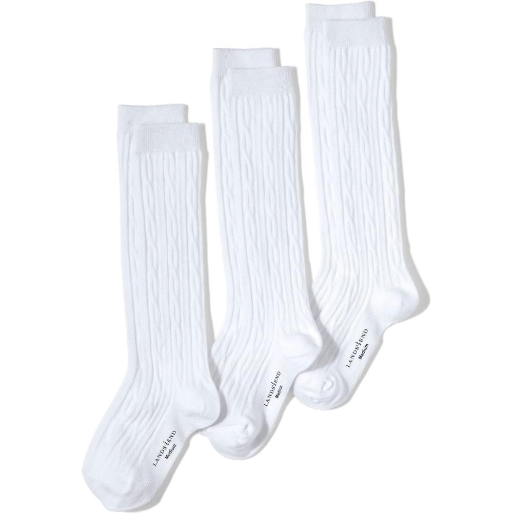 imageLands End Girls Solid Cable Knee Socks 3packWhite