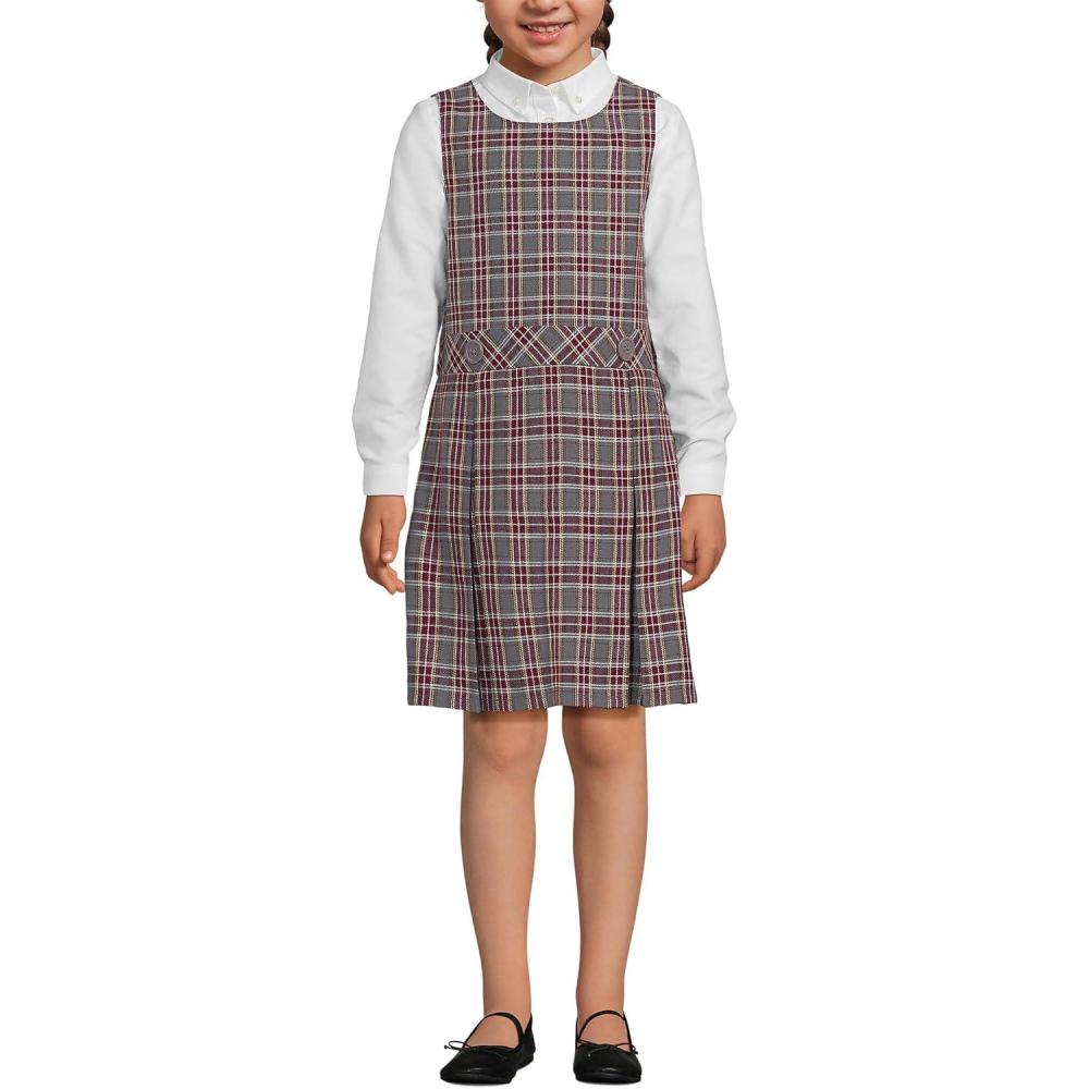 imageLands End Girls Uniform Plaid JumperGray HeatherMaroon Plaid