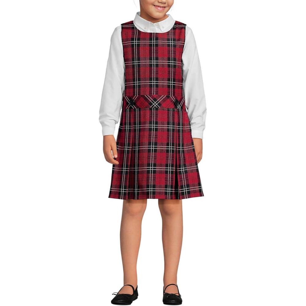 imageLands End Girls Uniform Plaid JumperRedBlack Plaid