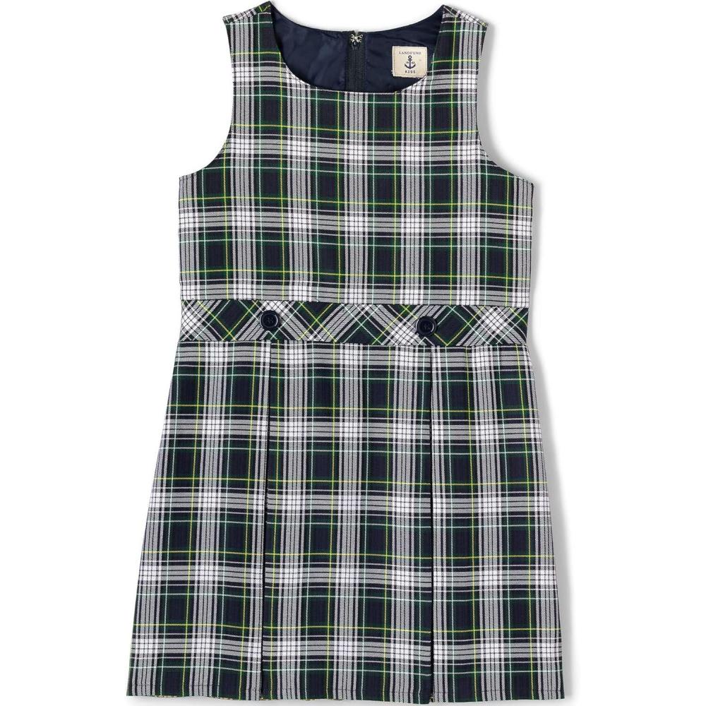imageLands End Girls Uniform Plaid JumperWhiteEvergreen Plaid