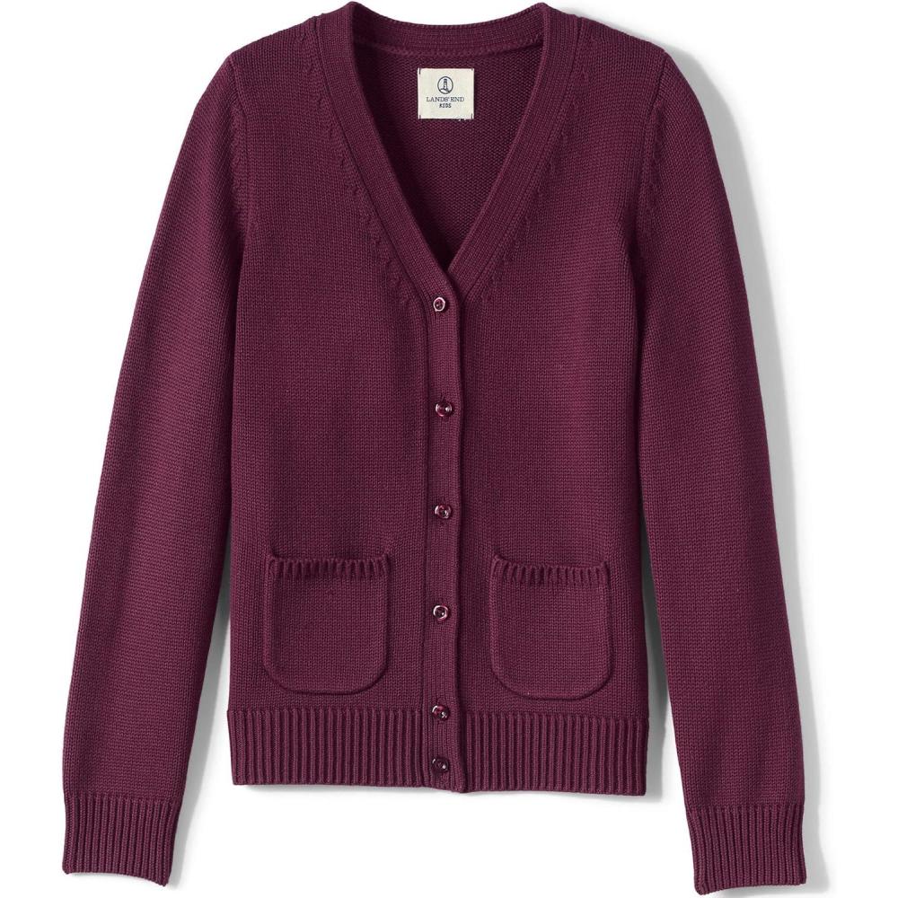 imageLands End School Uniform Girls Cotton Modal Button Front Cardigan SweaterBurgundy