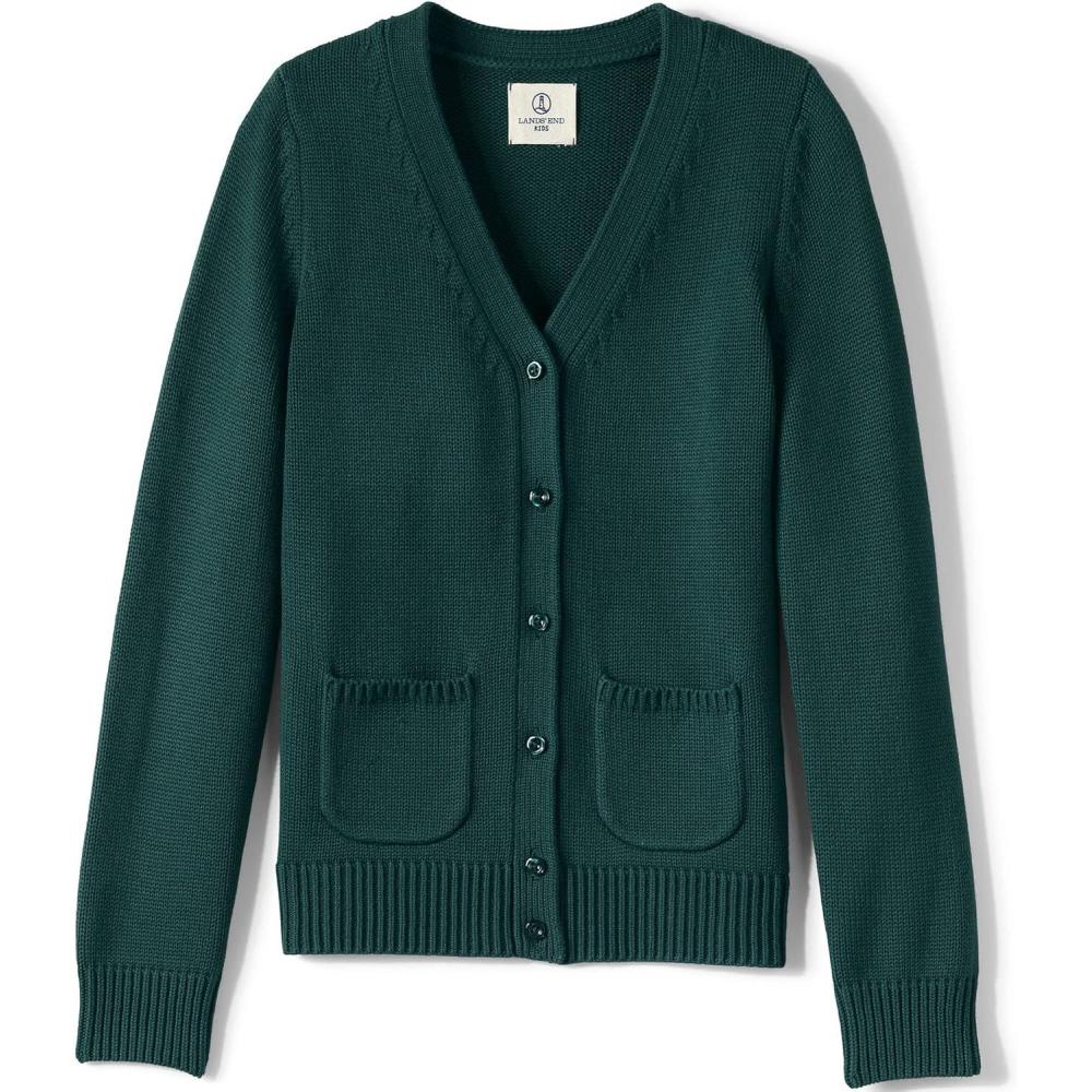 imageLands End School Uniform Girls Cotton Modal Button Front Cardigan SweaterEvergreen