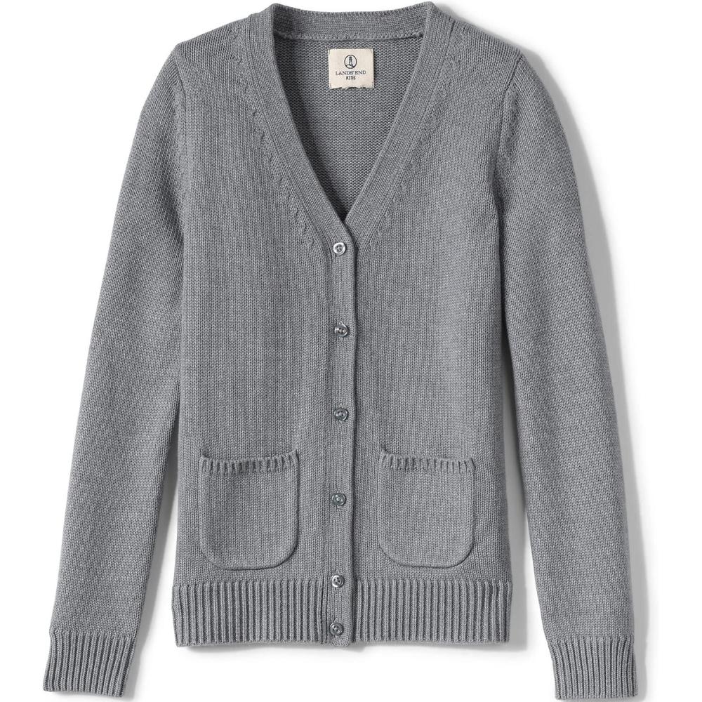 imageLands End School Uniform Girls Cotton Modal Button Front Cardigan SweaterPewter Heather