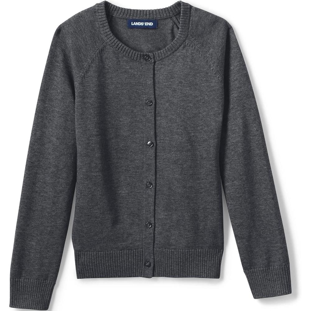 imageLands End School Uniform Girls Cotton Modal Cardigan SweaterCoal Heather