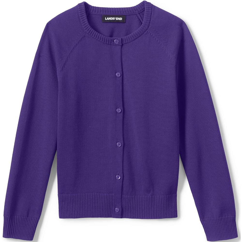 imageLands End School Uniform Girls Cotton Modal Cardigan SweaterDeep Purple