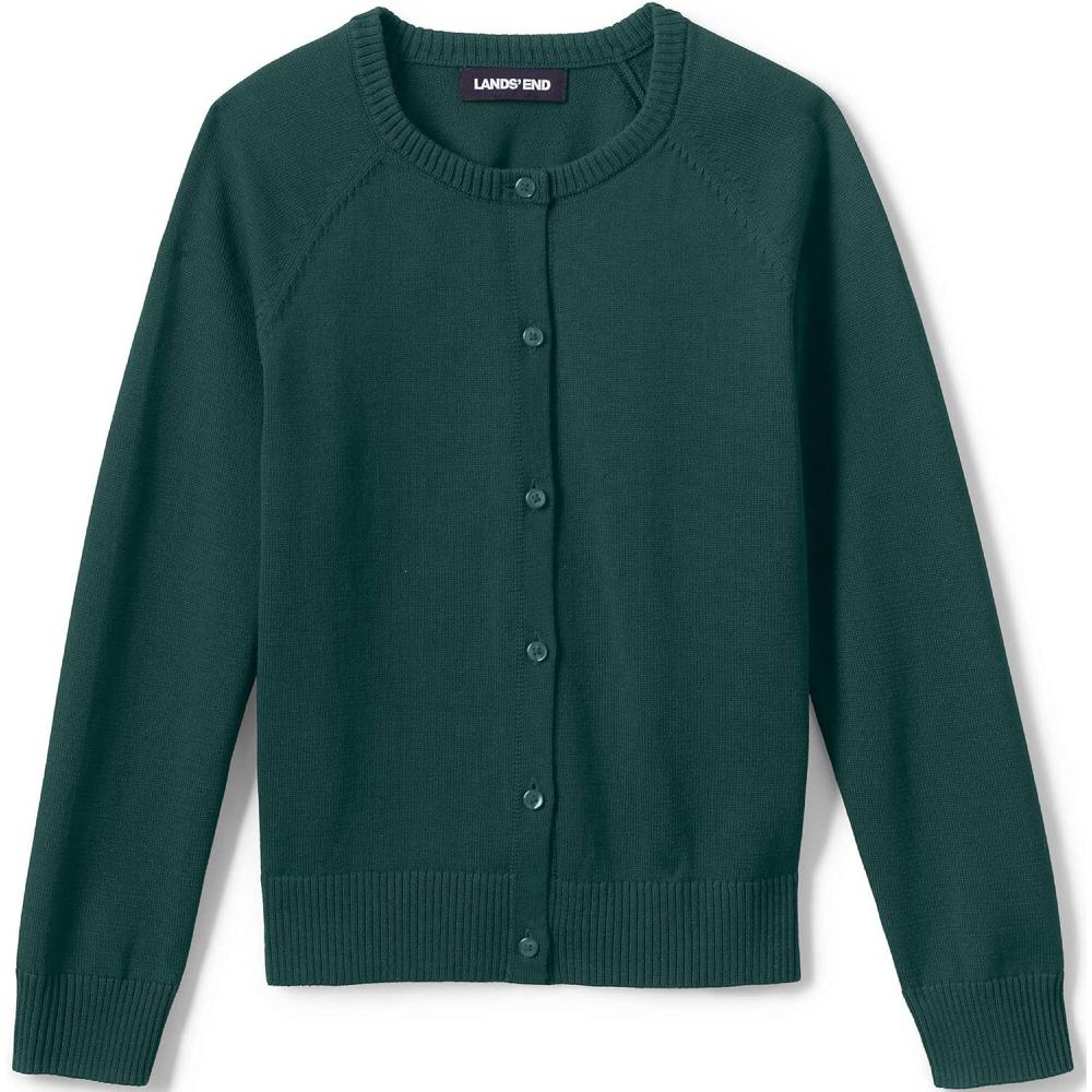 imageLands End School Uniform Girls Cotton Modal Cardigan SweaterEvergreen