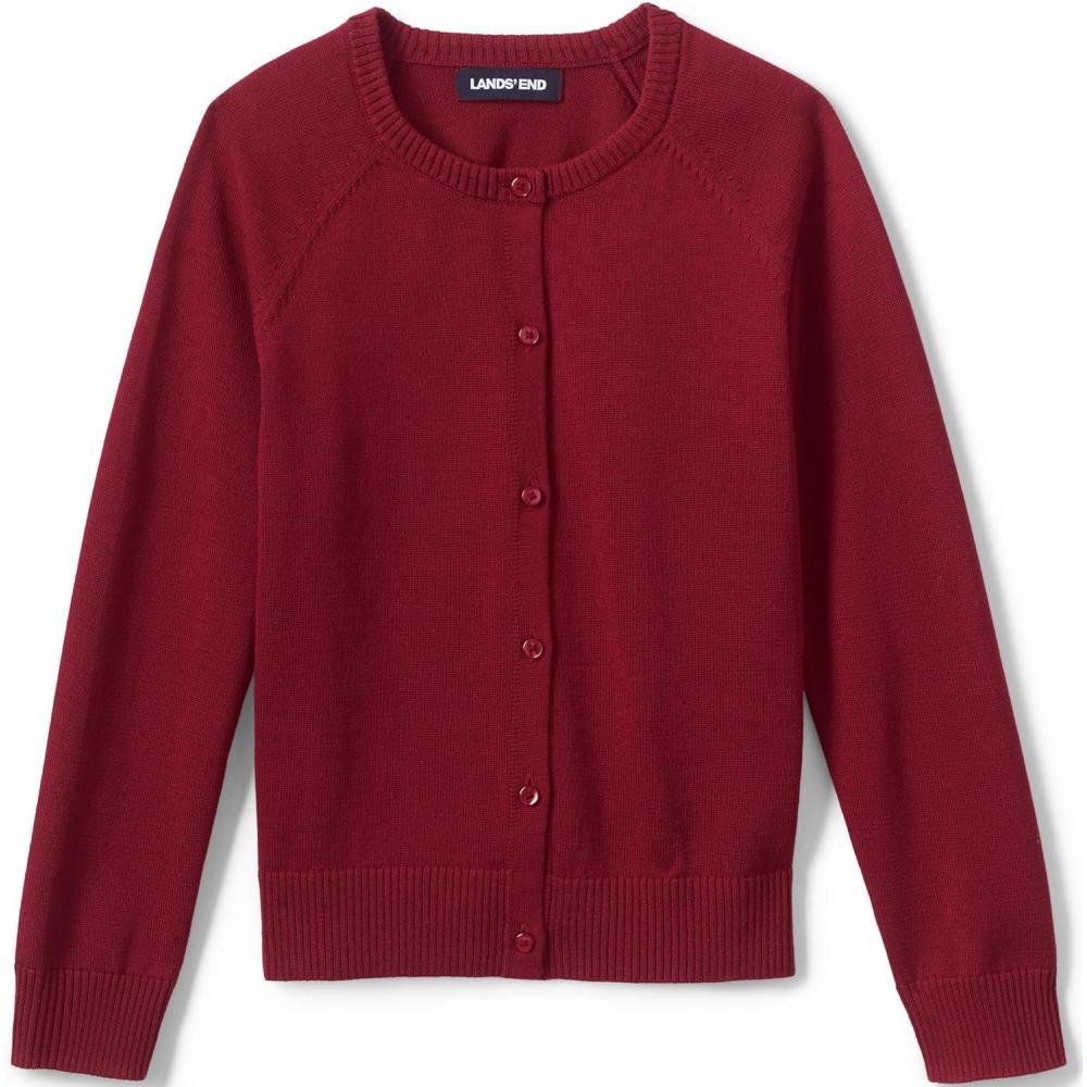 imageLands End School Uniform Girls Cotton Modal Cardigan SweaterGarnet