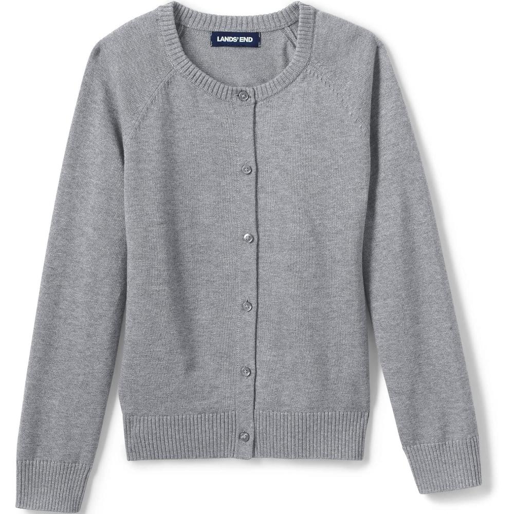 imageLands End School Uniform Girls Cotton Modal Cardigan SweaterPewter Heather