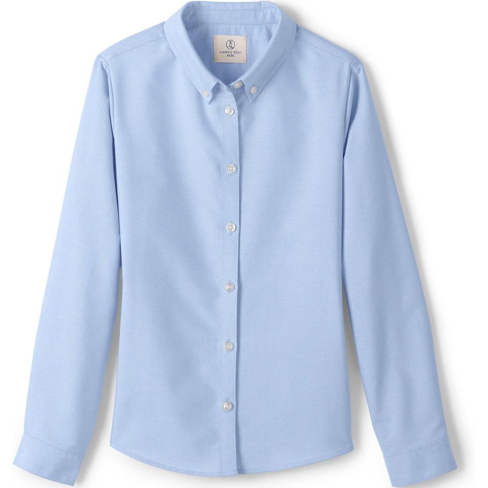 imageLands End School Uniform Girls Long Sleeve Oxford Dress ShirtBlue