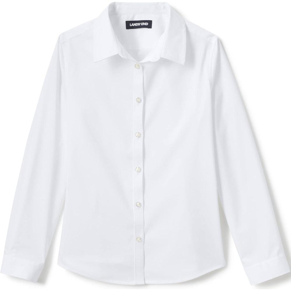 imageLands End School Uniform Girls No Gape Long Sleeve Stretch ShirtPearl White