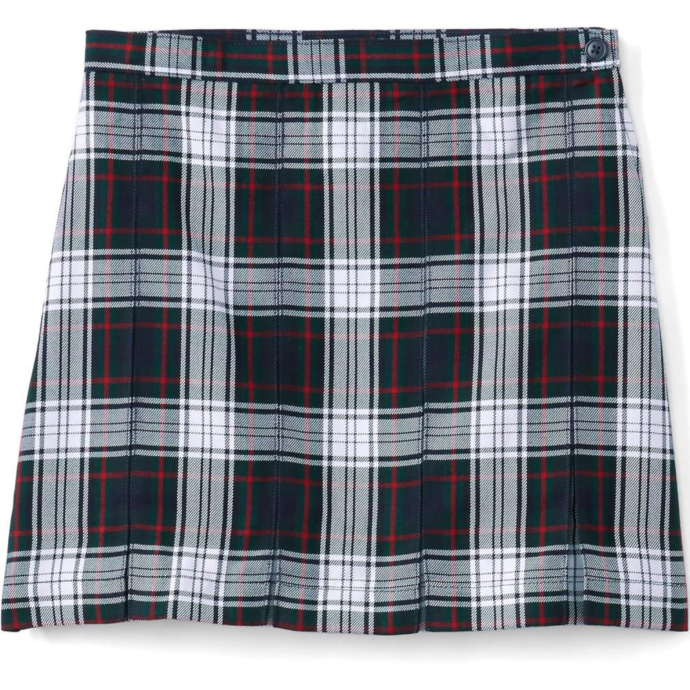 imageLands End School Uniform Girls Plaid Box Pleat Skirt Top of The KneeEvergreenWhite Plaid