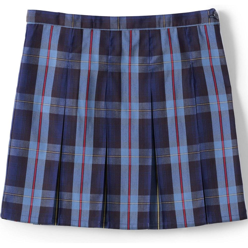 imageLands End School Uniform Girls Plaid Box Pleat Skirt Top of The KneeFrench Blue Plaid
